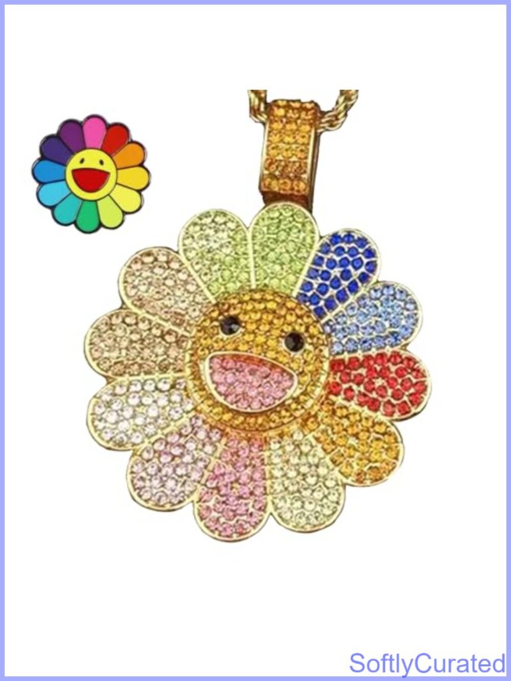 Stainless Steel Sunflower Smiley Face Spinning Necklace & Brooch Set